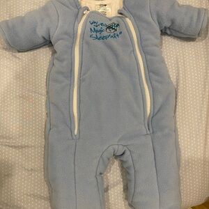 Blue Cozy One Piece Footies with Embroidered Neckline